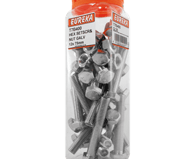 Eureka 25 x Galvanised Hex Screws and Nuts 12 x 75 mm