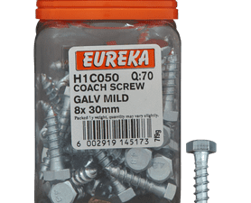 Eureka H1C050 8 x 30 mm Coach Screw Galvanised 70 Pack