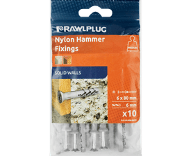 Rawlplug 10 x Nylon Hammer In Fixing Countersunk Head 6 x 80 mm