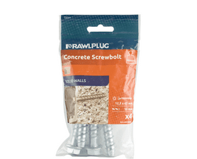 Rawlplug 4 x Hex Head Screw Bolts with Flange Silver 12.5 x 65 mm