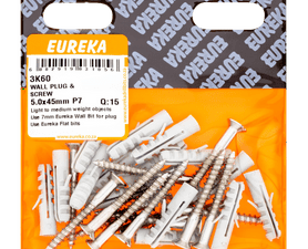 Eureka 3K60 5 x 45 mm Wall Plug And Screw 15 Pack