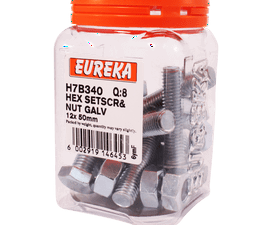 Eureka 12 x 50 mm Hex Screw and Nut Set 8 Pack