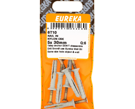 Eureka 6T10 5 x 30 mm Nail In Nylon Countersunk 6 Pack
