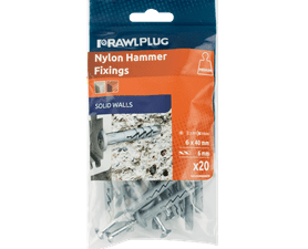 Rawlplug 20 x Nylon Hammer In Fixing Mushroom Head 6 x 40 mm