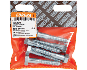 Eureka 6 x Galvanised Coach Screws 10 x 60 mm