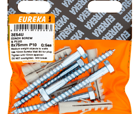 Eureka 5 x Coach Screw and Plugs 8 x 75 x 8 mm