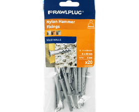Rawlplug 20 x Hammer in Nylon Plugs and CSK Screws Silver 6 x 60 mm