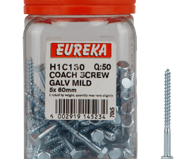 Eureka H1C130 5 x 60 mm Coach Screw Galvanised 50 Pack