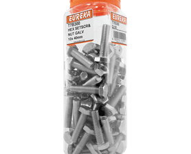 Eureka 50 x Galvanised Hex Screws and Nuts 10 x 40 mm