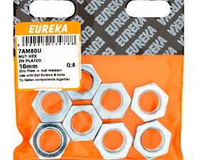 Eureka 8 x Hex Nuts Zinc Plated 16 mm