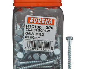 Eureka H1C100 6 x 50 mm Coach Screw Galvanised 70 Pack