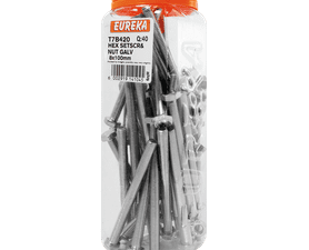 Eureka 40 x Galvanised Hex Screws and Nuts 8 x 100 mm