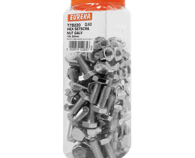 Eureka 60 x Galvanised Hex Screws and Nuts 10 x 25 mm