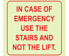 Parrot Products Photoluminescent E15 Emergency Use Stairs Not Lift Sign Red 190 mm