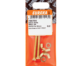 Eureka 2 x Solid Brass Machine Screw and Cheesehead Wingnut 5 x 50 mm