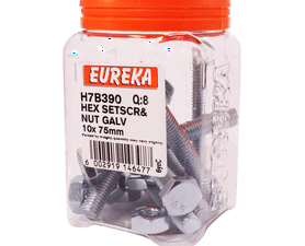 Eureka 10 x 75 mm Hex Screw and Nut Set 8 Pack