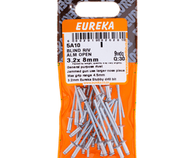 Eureka 30 x Aluminium Open Blind Rivet 3.2 x 8 mm