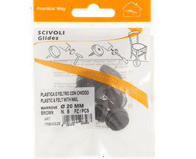 Safe Top Glides Plastic and Felt With Nail Brown 20 mm x 8 Pads