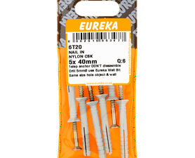 Eureka 6T20 5 x 40 mm Nail In Nylon Countersunk 6 Pack