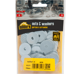 Build and Fix 100 x Flat Washers Silver 5 x 25 x 1.5 mm