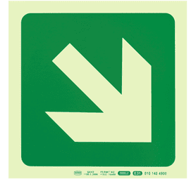 Parrot Products Photoluminescent E31 Diagonal Arrow Down and Right Sign Green 190 mm