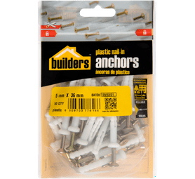 Build and Fix 50 x Nail In Anchor 36 x 5 x 5 mm