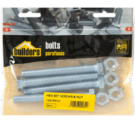 Build and Fix BP-SETN12100-4 4 x Hex Bolts and Nuts Set 12 x 100 mm