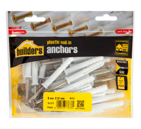 Build and Fix 50 x Plastic Nail in Anchors 8 x 57 mm