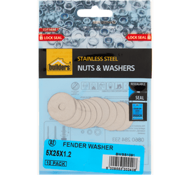 Build and Fix 10 x Stainless Steel Fender Washers (25 x 5 x 1.2mm)