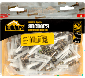 Build and Fix 100 x Nail In Anchor 35 x 6 x 6 mm