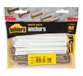 Build and Fix 30 x Plastic Nail in Anchors 8 x 120 mm