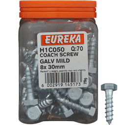 Eureka H1C050 8 x 30 mm Coach Screw Galvanised 70 Pack