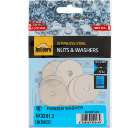 Build and Fix 10 x Stainless Steel Fender Washers (32 x 6 x 1.2mm)