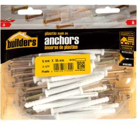 Build and Fix 75 x Nail in Anchors 6 x 55 mm