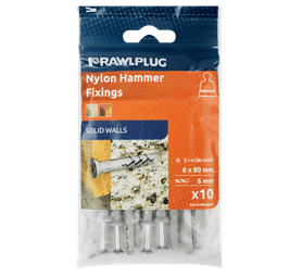 Rawlplug 10 x Nylon Hammer In Fixing Countersunk Head 6 x 80 mm