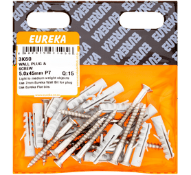 Eureka 3K60 5 x 45 mm Wall Plug And Screw 15 Pack