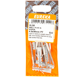 Eureka 3L30 4.5 x 38 mm Wall Plug And Screw 6 Pack