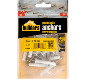 Build and Fix 20 x Plastic Nail in Anchors 6 x 35 mm