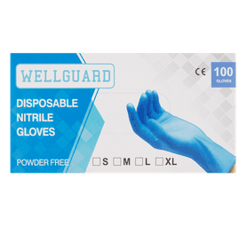 Wellguard 100 x Nirtile Coated Exam Disposable Gloves Blue S