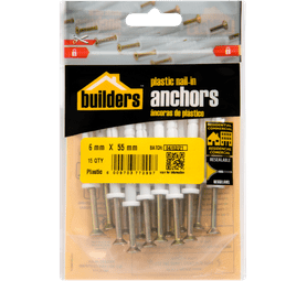 Build and Fix 15 x Plastic Nail in Anchors 6 x 55 mm