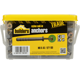 Build and Fix 100 x Nylon Nail in Anchors 8 x 45 mm