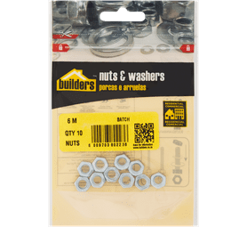 Build and Fix 10 x M6 Glavanised Nuts 6 mm