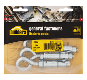 Build and Fix 3 x Expansion Eye Bolts 10 mm