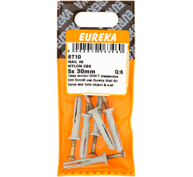 Eureka 6T10 5 x 30 mm Nail In Nylon Countersunk 6 Pack
