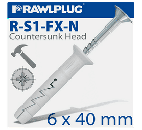 Rawlplug 20 x Nylon Hammer In Fixing Countersunk Head 6 x 40 mm