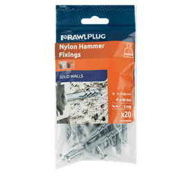 Rawlplug 20 x Nylon Hammer In Fixing Mushroom Head 6 x 40 mm