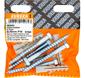 Eureka 5 x Coach Screw and Plugs 8 x 75 x 8 mm