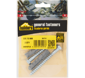 Build and Fix 2 x Coach Screws with Plugs 8 x 75 mm