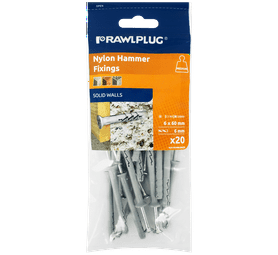Rawlplug 20 x Hammer in Nylon Plugs and CSK Screws Silver 6 x 60 mm