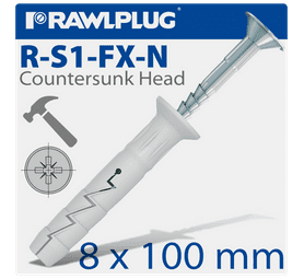 Rawlplug 10 x Nylon Hammer In Fixing Countersunk Head 8 x 100 mm